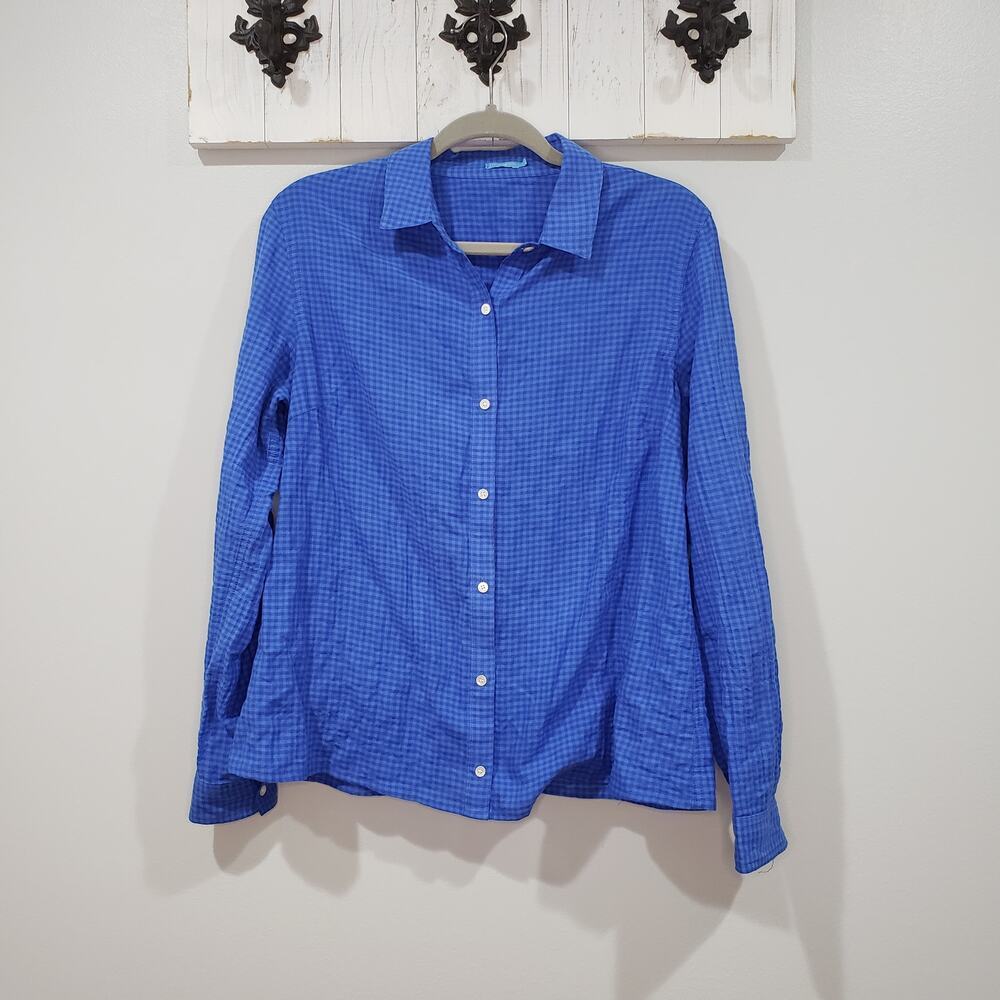 J.McLaughlin Blue Plaid Button Down Blouse Size M
